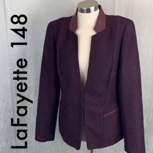 Leather trim blazer with soft leather collar